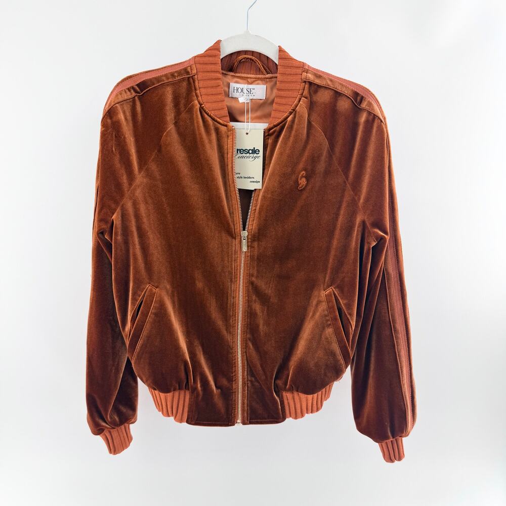 House of CB London Long Sleeve Full Zip Velvet Bomber Track Jacket Copper XS